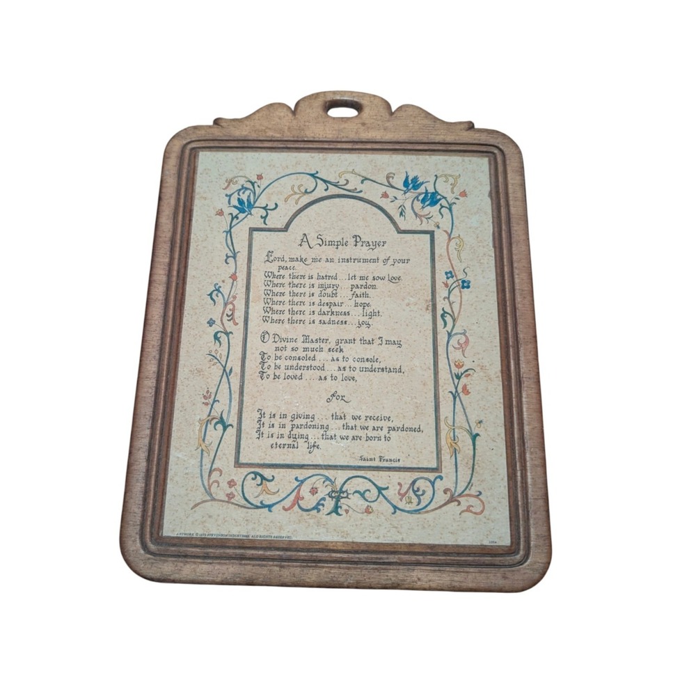 Vintage‎ 1972 Simple Prayer St Francis Wood Wall Plaque Stevenson Industries